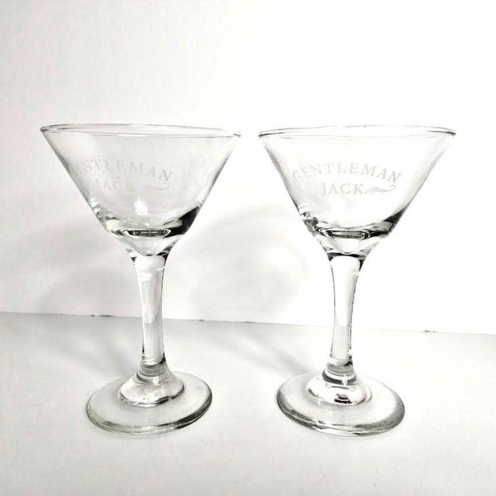 Set of 2 Gentleman Jack Stemmed Martini Glasses Etched - Picture 2 of 4